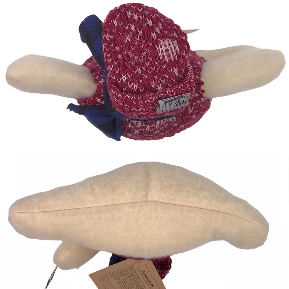 Vintage Handmade Let It Snow Plush Snowman Sweater Muffler Stuffed Animal Decor
